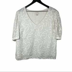 a new day | White V-Neck Sheer Floral Top